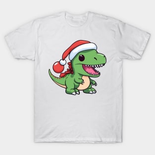 Kawaii T-Rex Dinosaur in Christmas Hat - Perfect for Dino Lovers T-Shirt